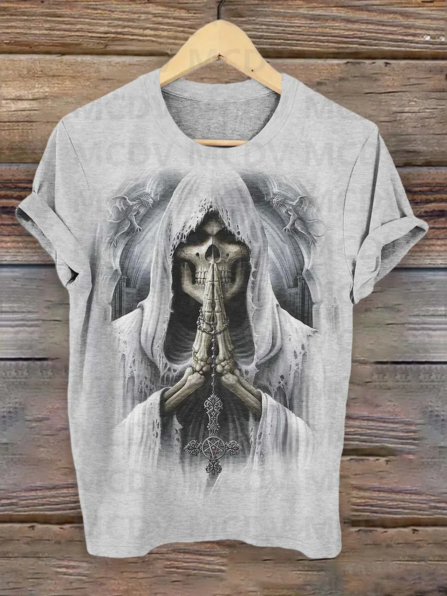 Футболка мужская с принтом черепа и коротким рукавом готический принт в стиле