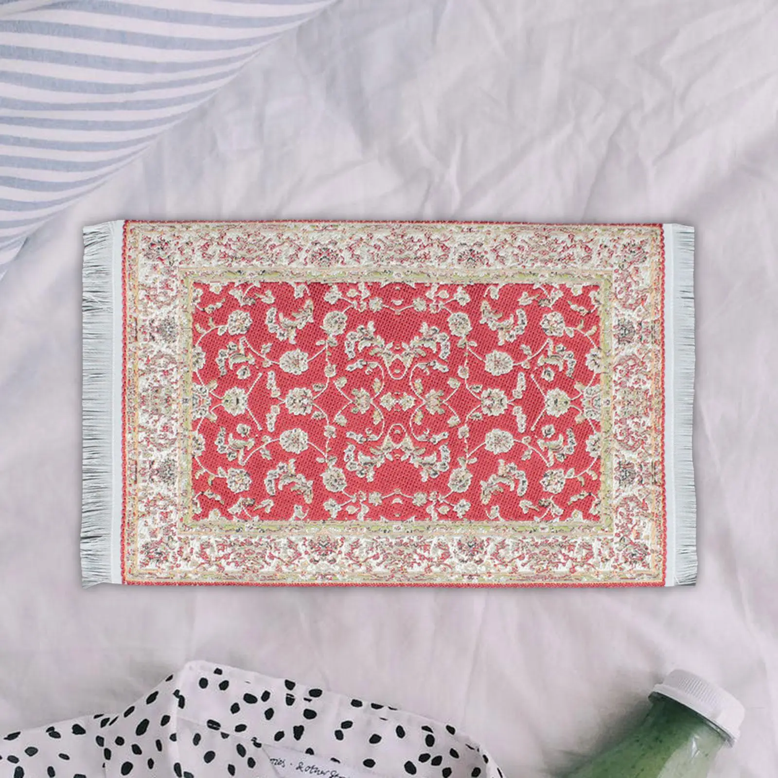 

1/12 Mini Blanket Miniature Floral Print Turkey Carpet for Fairy Garden Sand Table Micro Landscape Railway Station Decoration