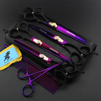Professional Dog Grooming Scissors 7“ Japan 440C Purple Hairdressing Shears Pet Thinning Shears Chunker Beauty Curved Scissors