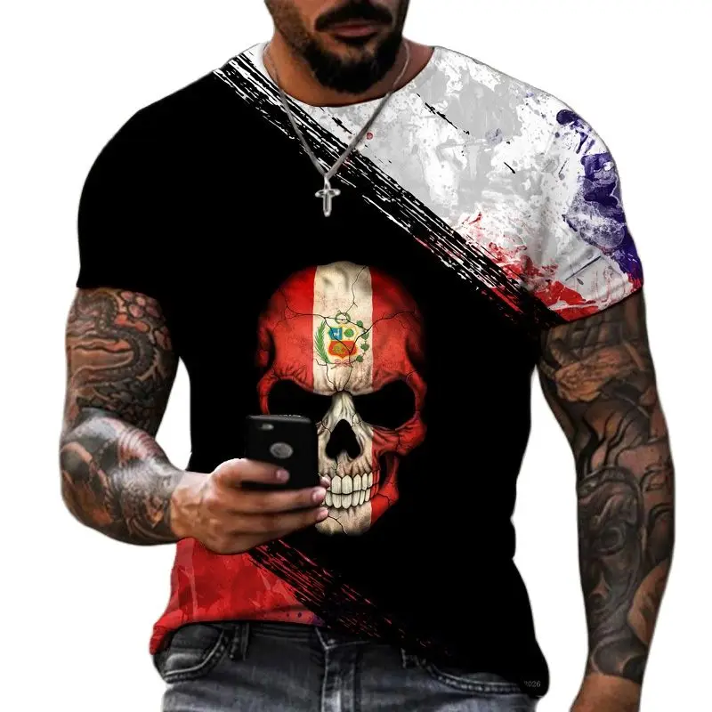 

3D Horror Skull T Shirts Summer Men's T Shirt O-Neck Oversized Vintage Clothes Harajuku Fashion Tops New Breathable Sweatshirts