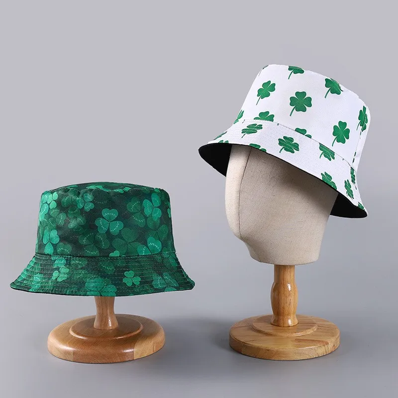 

New summer outdoor Four-leaf clover printing reversible Bucket hat, versatile flowers, sunscreen basin hat, female
