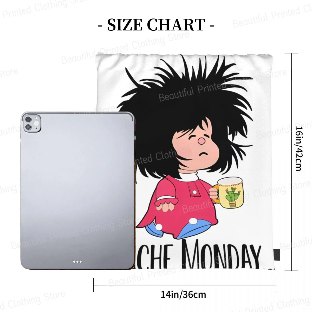 Рюкзак из полиэстера на шнурке сумки Pinche Monday забавная сумка Mafalda для хранения