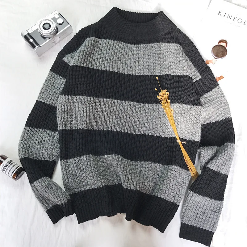 Korea Ulzzang Harajuku Style Couple Wear Stripe Hollow Hole Sweater Men's Women's Fashion Retro Casual Loose Pullover Plus Size