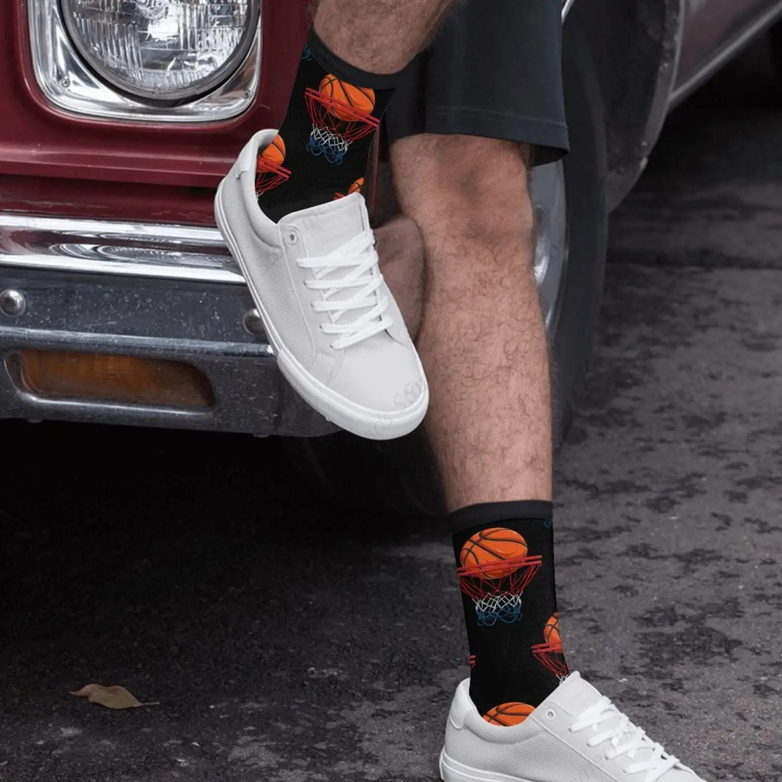 Черные носки с баскетбольным мячом и пламенным огнем для мужчин модная новинка