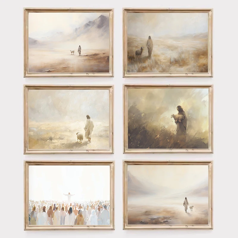 Иисус Христа оставляет 99 потерянных овец притч христианские религиозные постеры