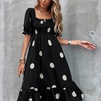 new polka dot black casual dress square neck backless strap summer comfortable beach party midi dress women streetwear 2022