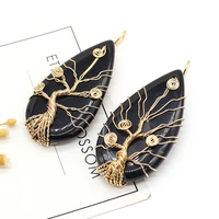 natural stone pendants tree of life gold color wire wrap gem for trendy jewelry making diy women necklace gifts