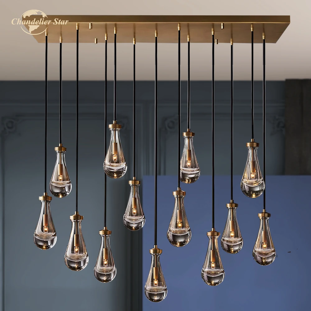 

Rain Linear LED Chandeliers Lighting American Style Industrial Glass Metal Pendant Lights Bedroom Living Room Staircase Lamps