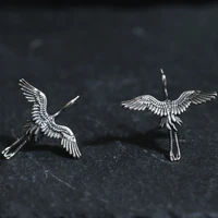 vintage silver color red crowned crane stud earrings for women men party earrings fashion jewelry gifts accessories