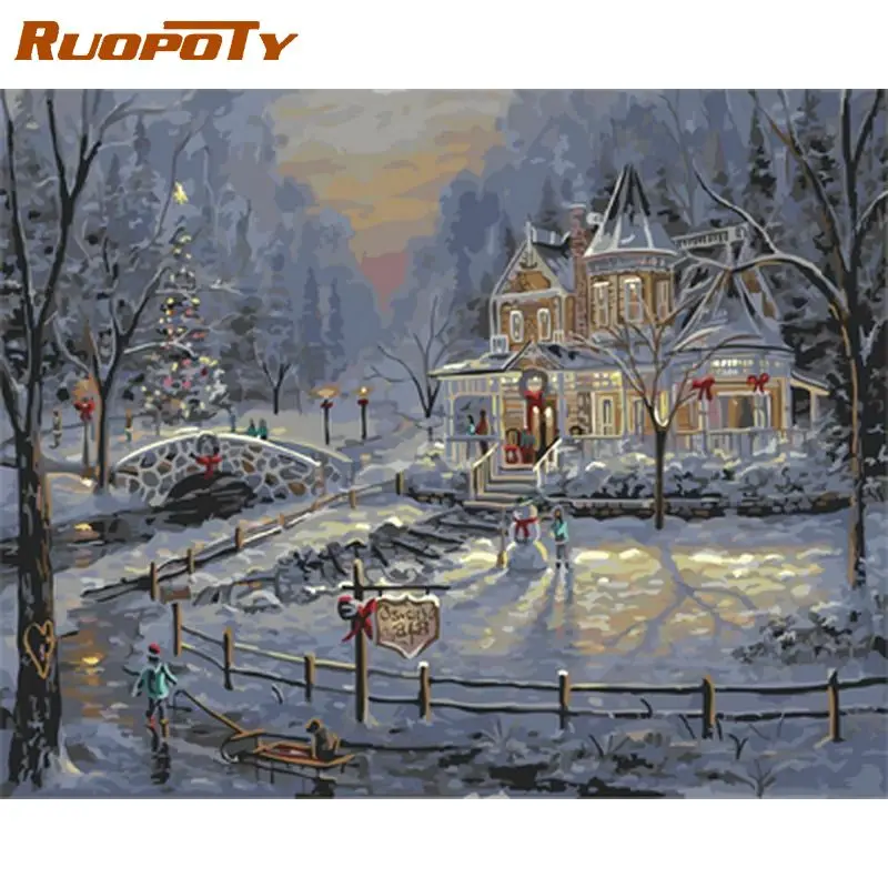 

RUOPOTY Acrylic Painting By Numbers For Adults Picture By Numbers Winter Landscape Paint By Numbers Crafts Unique Gift Handmade