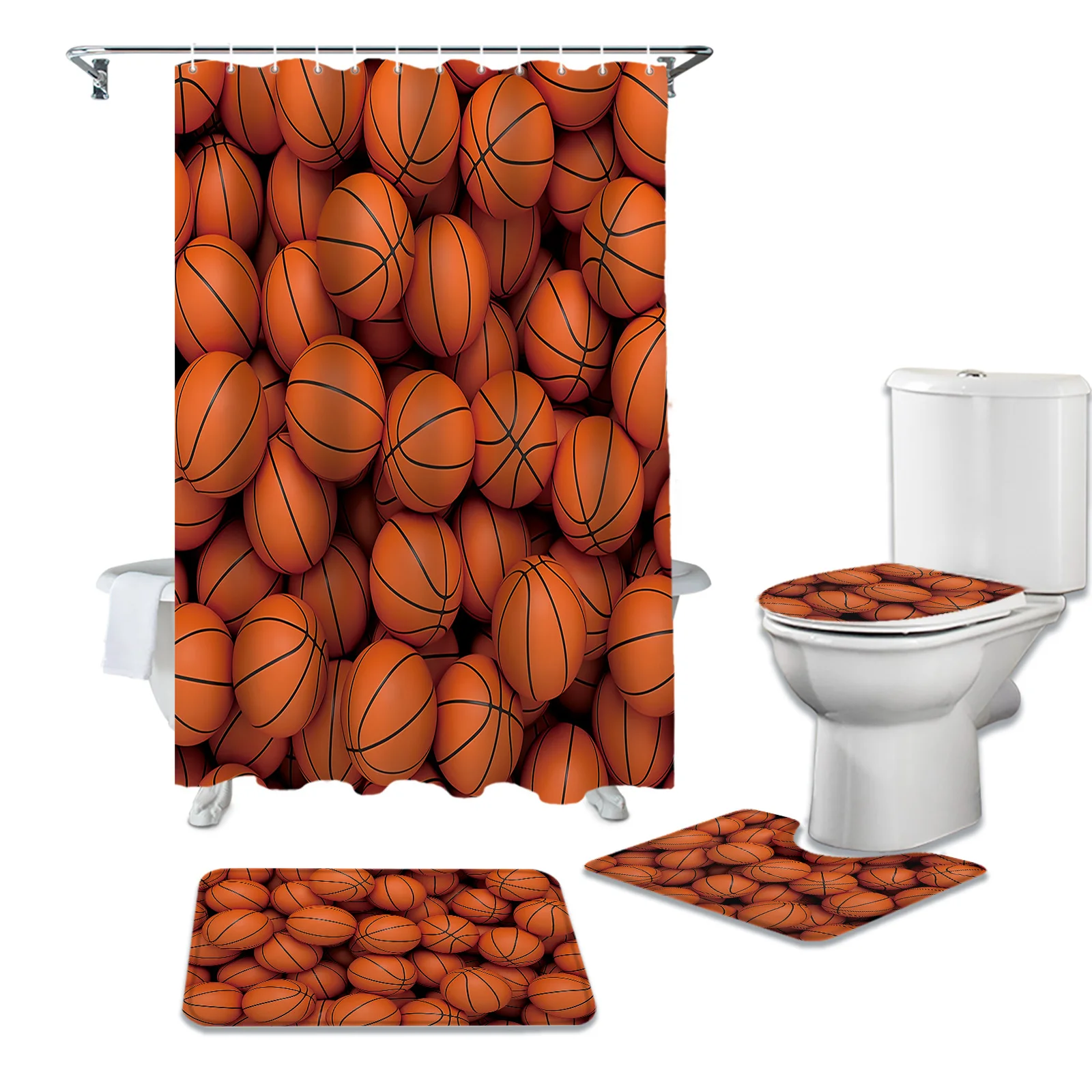 

Спортивная баскетбольная занавеска для ванной и душа, коврик для ванной, набор ковров для душа, крышка для туалета, напольные коврики, аксес...