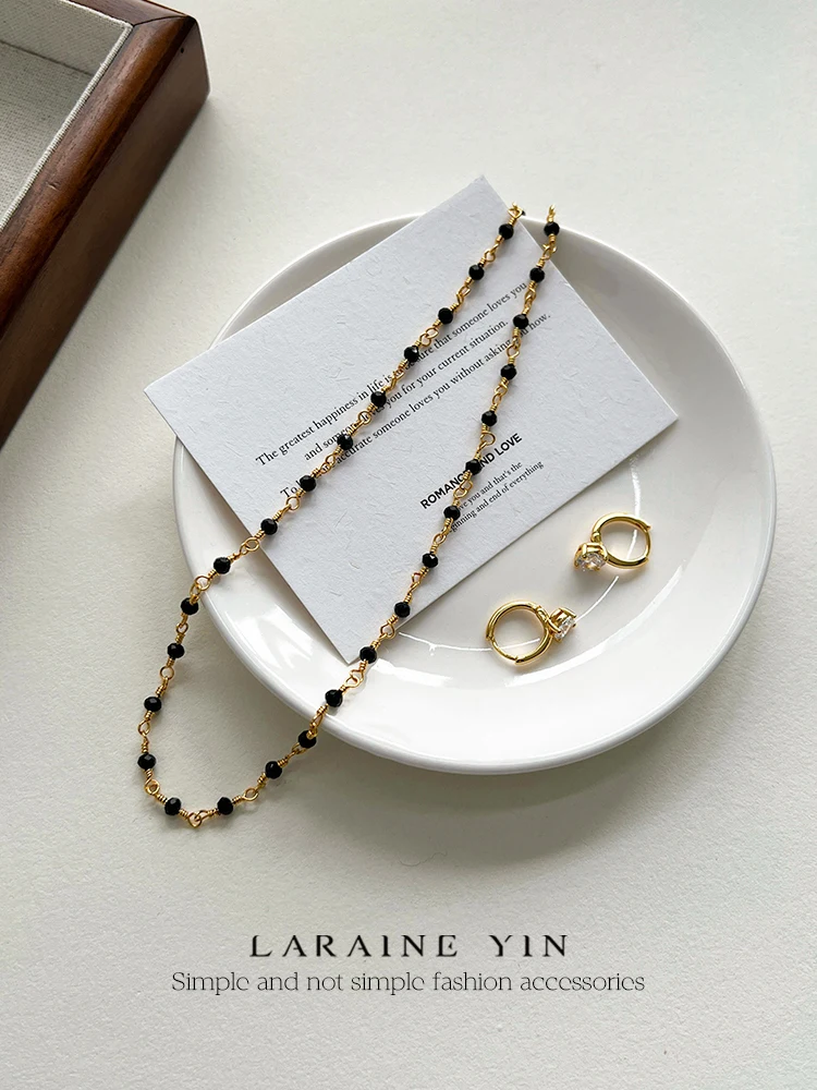 Laraine Yin Spring and Summer New Black Spinel Beaded Necklace Yang Caiyu Same Sle Choker Chocker