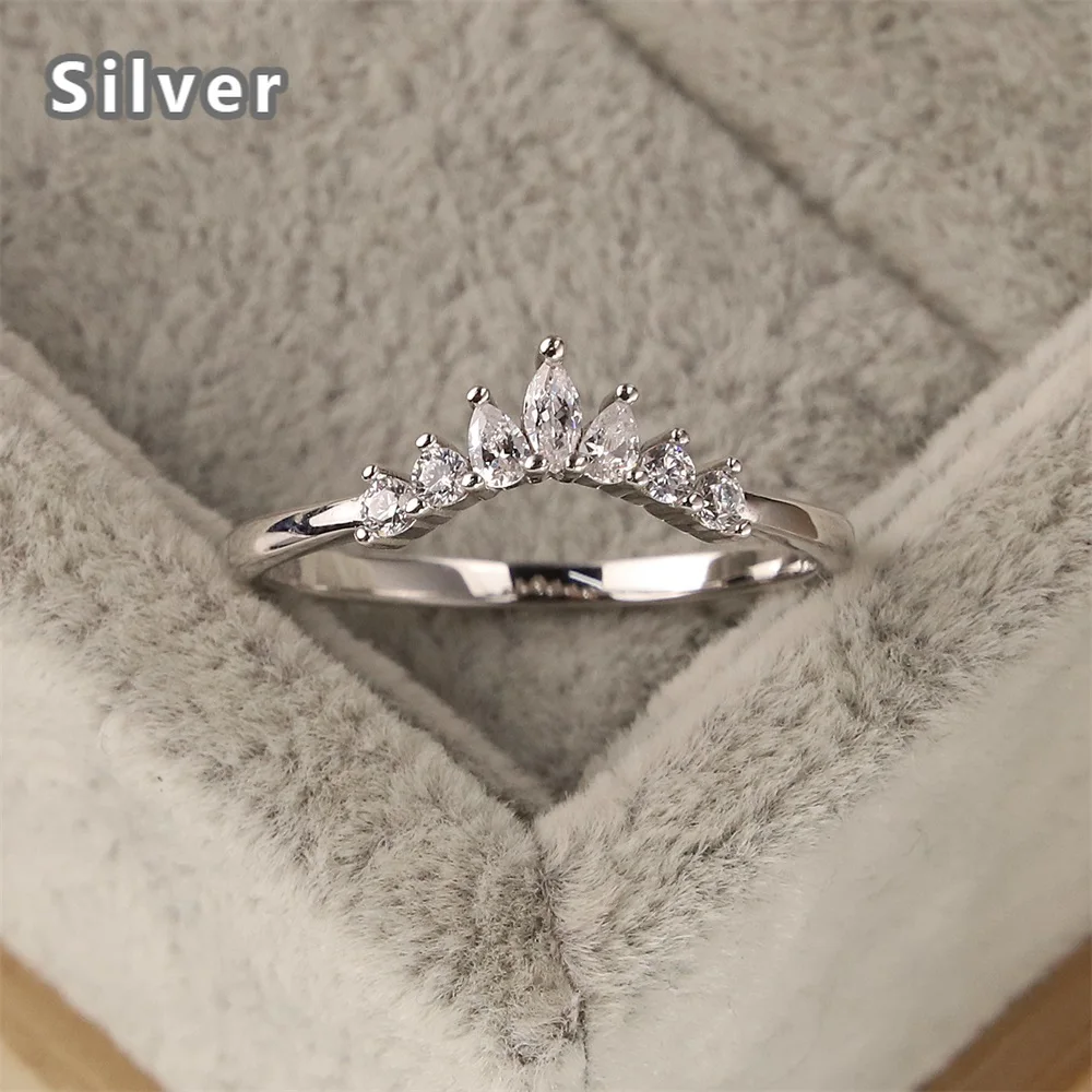 

Hot sale fashion 925 sterling silver goddess crown ring platinum zircon contracted water droplets ms crystal jewelry present