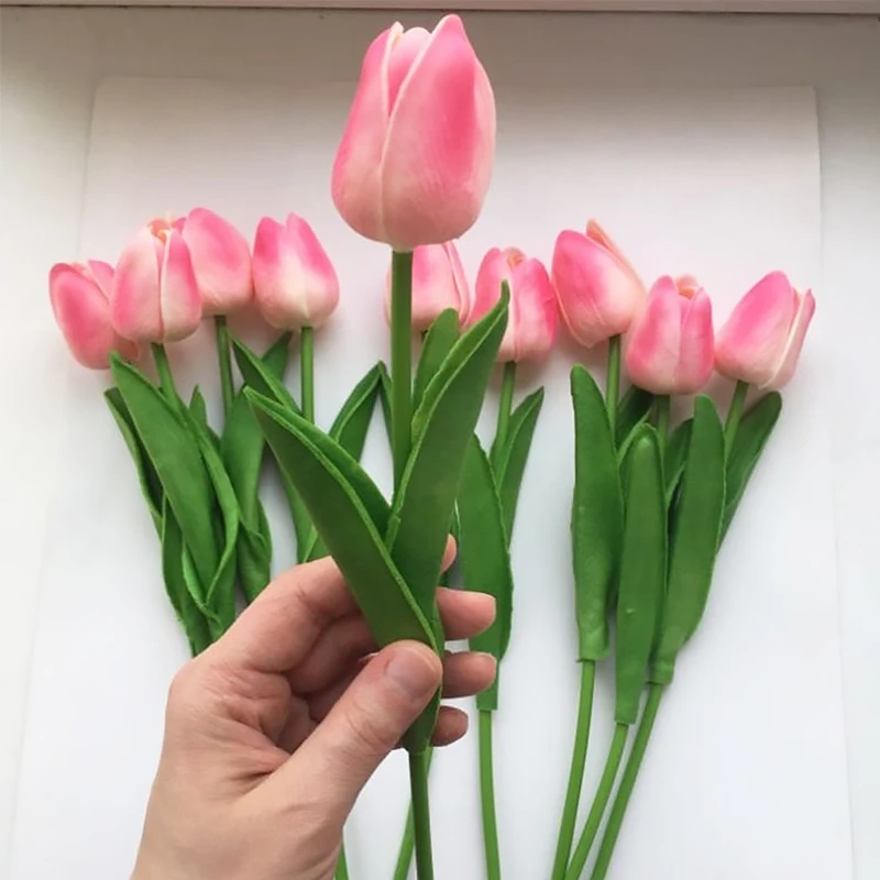 

Artificial Flowers PU Tulips Lifelike Fake Flower Bouquet Floral for Wedding Party Decor Supplies Home Garden Ornament Gifts