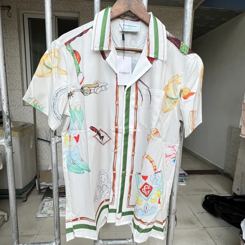 

Casablanca Men Shirt Horse Printed Shirts Real Photo Mens Designer Clothes High Quality Casual Tees
