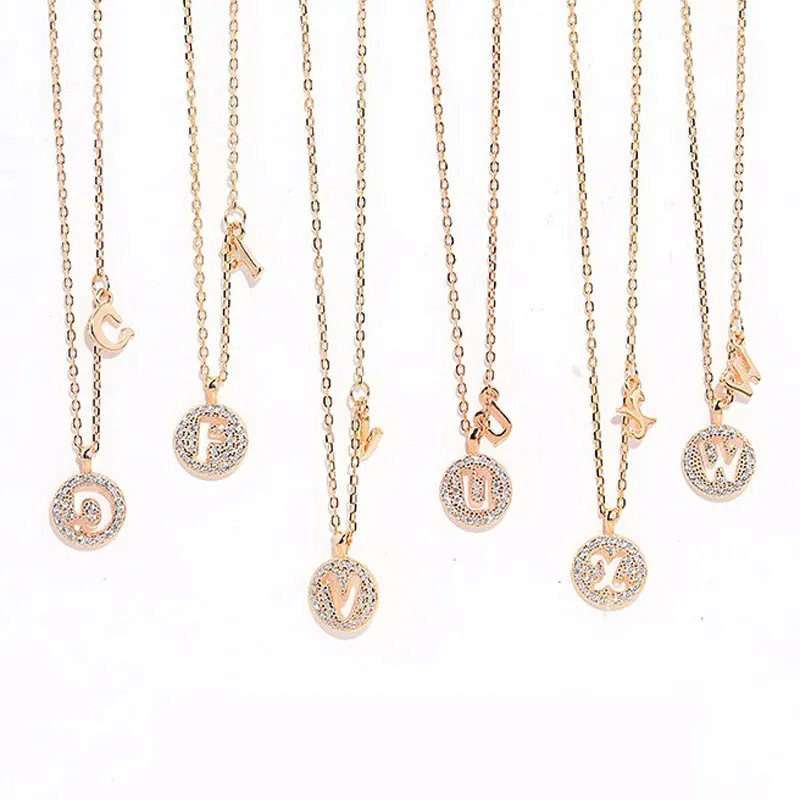 

Rose Gold Initial Necklace Sterling Silver 925 Dainty Round Cubic Zirconia Coin Letter Pendant Choker Necklace Jewelry for Women