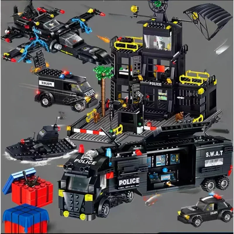 Спецназ полицейский участок военный город набор моделей тюремная машина лодка