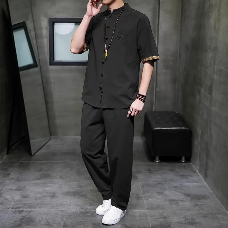 Мужские винтажные хлопковые комплекты лето 2025 года мужская уличная рубашка для