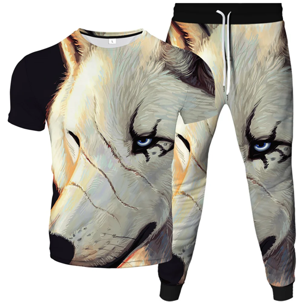 

Wolf Moon Print Gothic Hip Hop Style Men Women 3D Breathable Tracksuit Male Oversized Clothing Suit T-Shirt+Long Pants 2pcs Sets