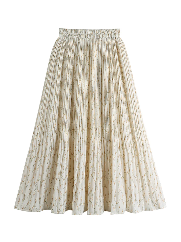 

2022 Women's Summer Pleated Skirt Chiffon A-Line Elastic High Waist Midi Skirt Fashion Korean Style Black Skirt Saia Feminina