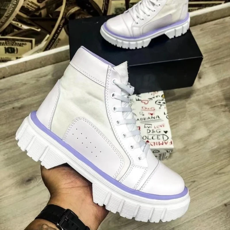 

Europe the United States new stitching round toe lacing casual Martin boots women's large size mid-top ankle boots sports boots