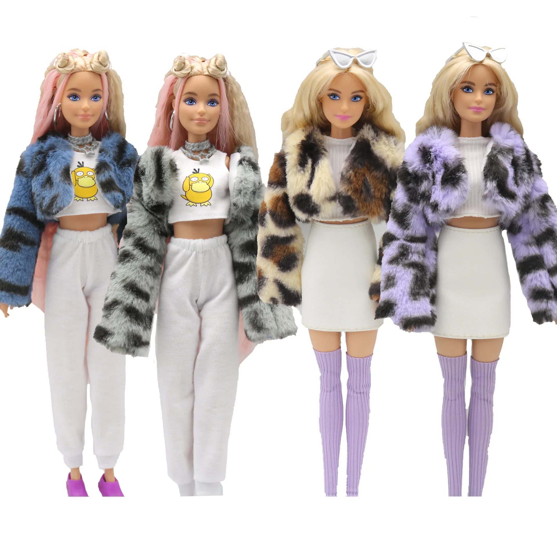 

Noble Daily Wear 29cm doll Short leopard-print rabbit fur coat For 1/6 Doll fashionista Dollhouse Accessories Clothes