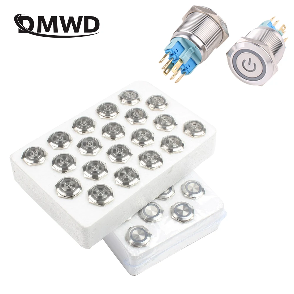 

Металлический кнопочный переключатель с плоской головкой, 3-220 В, 20 шт./партия