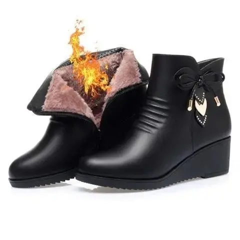 

Женские зимние ботинки, модные теплые ботильоны на платформе, женская обувь на меху, элегантные женские ботинки из меховой кожи, красные, че...