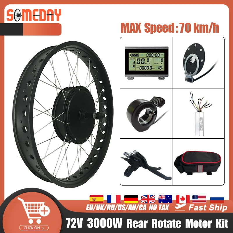 

Electric Fat Bike Kit Snow Wheel 20 26 inch 72V 3000W 4.0 Tyre Rear Rotate Brushless Hub Motor Snow Bicycle Conversion Kit