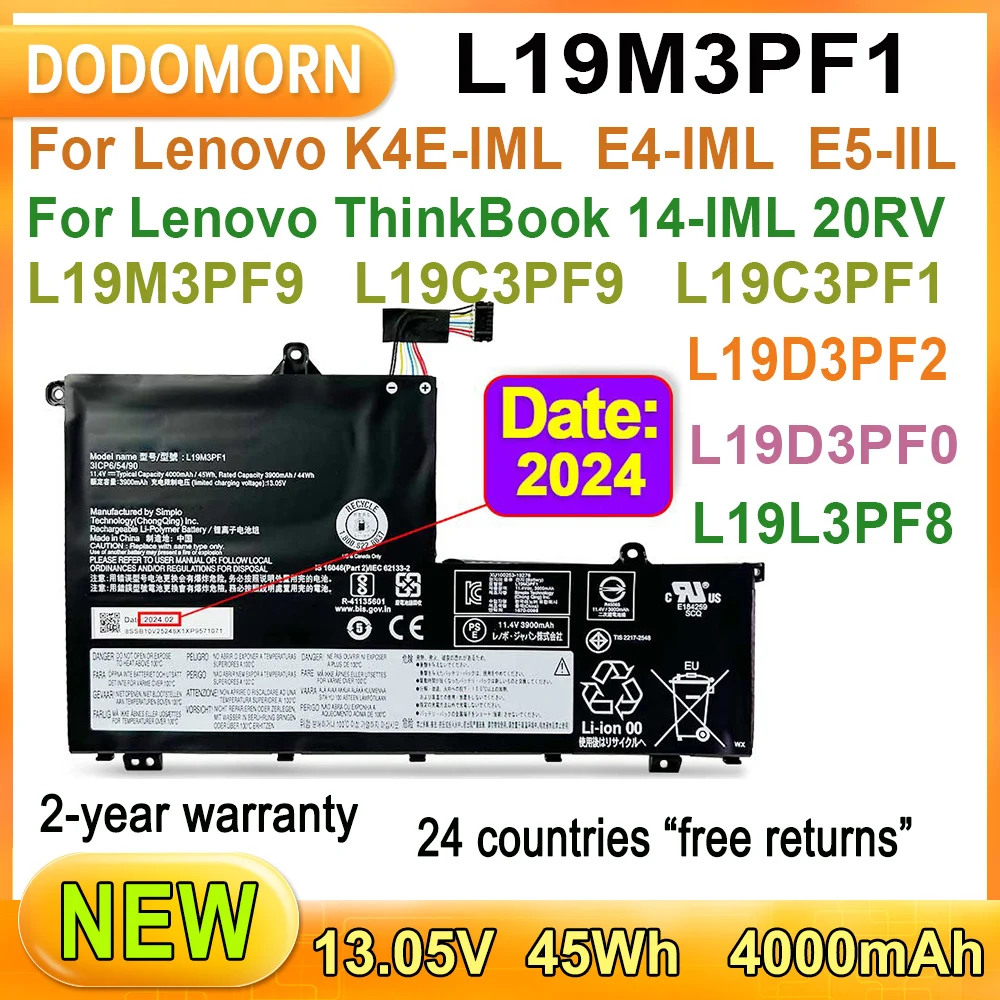 Новый аккумулятор для ноутбука L19M3PF1 L19M3PF9 Lenovo ThinkBook 14-IML 20RV 14-IIL 20SL 15-IML 20RW 15-IIL 20SM Series
