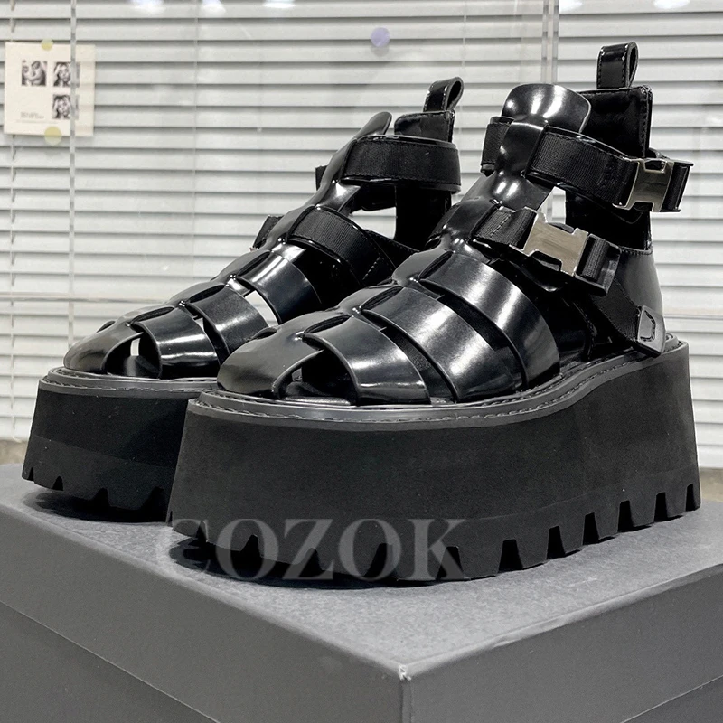 

2023 Summer Ladies Sandals New Narrow Band Design Appear Thin Thick Bottom Sandals Non-slip Height Increasing Women Shoes