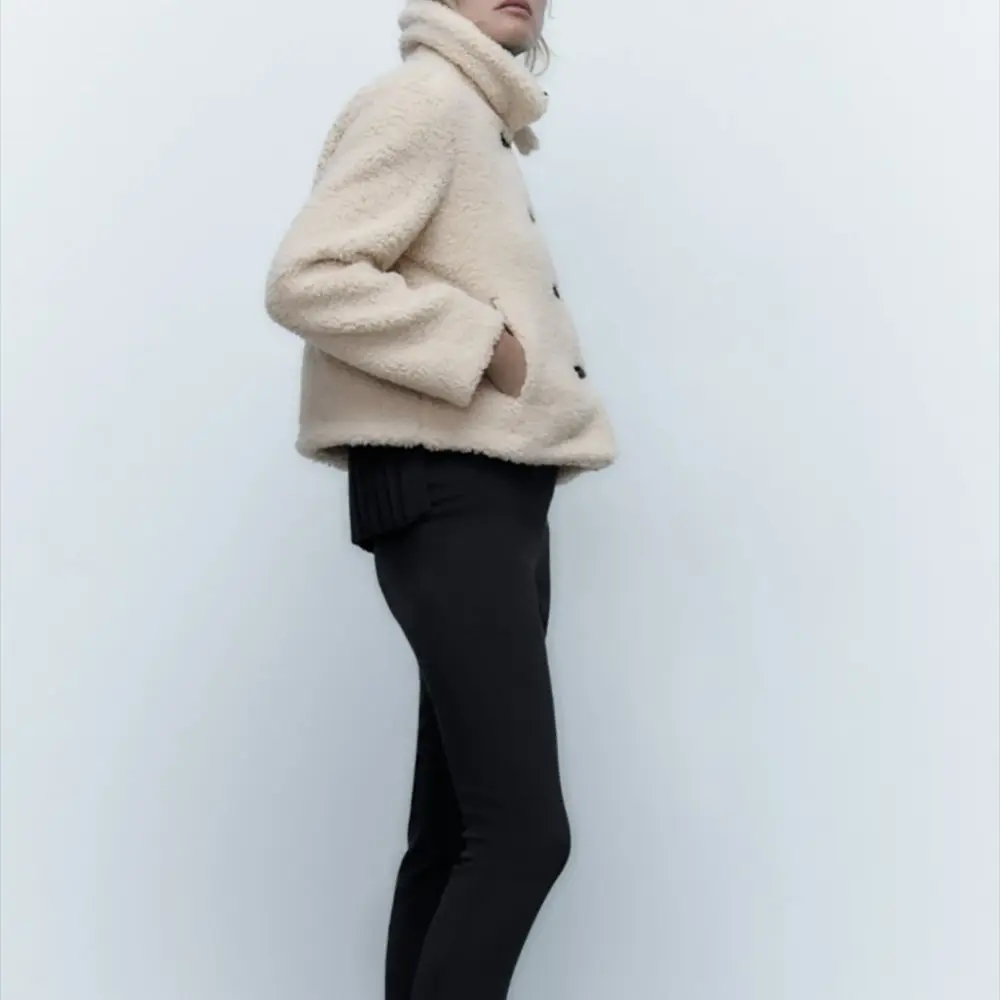 Autumn Winter 2022 Women's Beige Lapel Chic Button Long Sleeve Faux Fur Coat Warm Fashion High Street Style