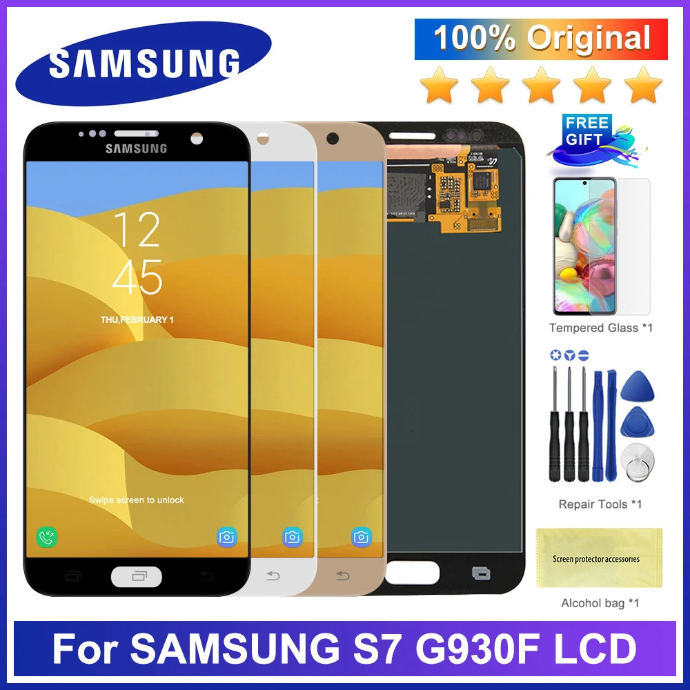 

ORIGINAL For SAMSUNG GALAXY S7 G930A G930F SM-G930F LCD Display Touch Screen Digitizer Assembly Replacement For SAMSUNG S7 LCD