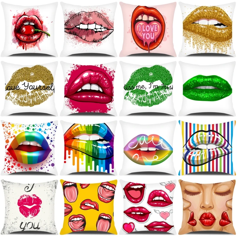 

Home Decor Flame Hot Lip Print Cushion Cover Sexy Lips Cushion Cover Home Living Room Decor Sofa Pillow Cover