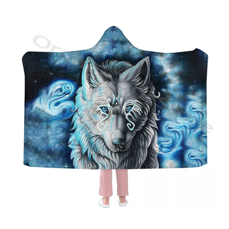 

Wolf Print Hooded Blankets and Fancy Capes Warm and Soft Flannel Throws for Adults and Kids for All Seasons