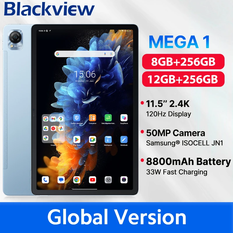 Планшет Blackview MEGA 1 MTK Helio G99 11 5-дюймовый дисплей 2 4K 120 Гц 8 ГБ/12 ГБ 256 50-мегапиксельная