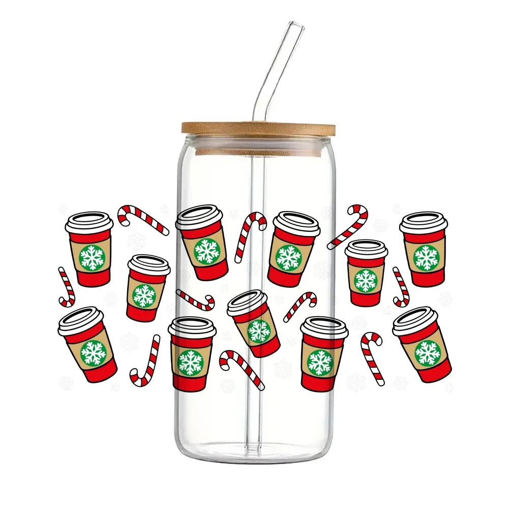 Рождественская сумка чашка дизайнерская наклейка УФ DTF печатная для стеклянной