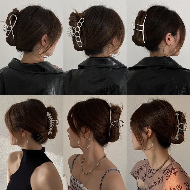 

Woman Silver Color Metal Crab Hair Clips Women Trendy Hair Claw Barrettes Headband Hairpins Fashion Hair Accessories Headwear