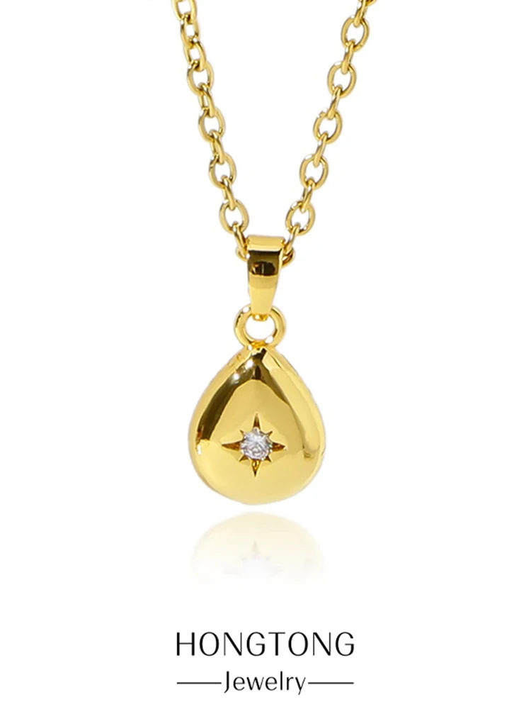 

HONGTONG Charm Eight Mang Star Jewel Pendant Simple Exquisite Water Drop 316L Stainless Steel Gold Plated Necklace