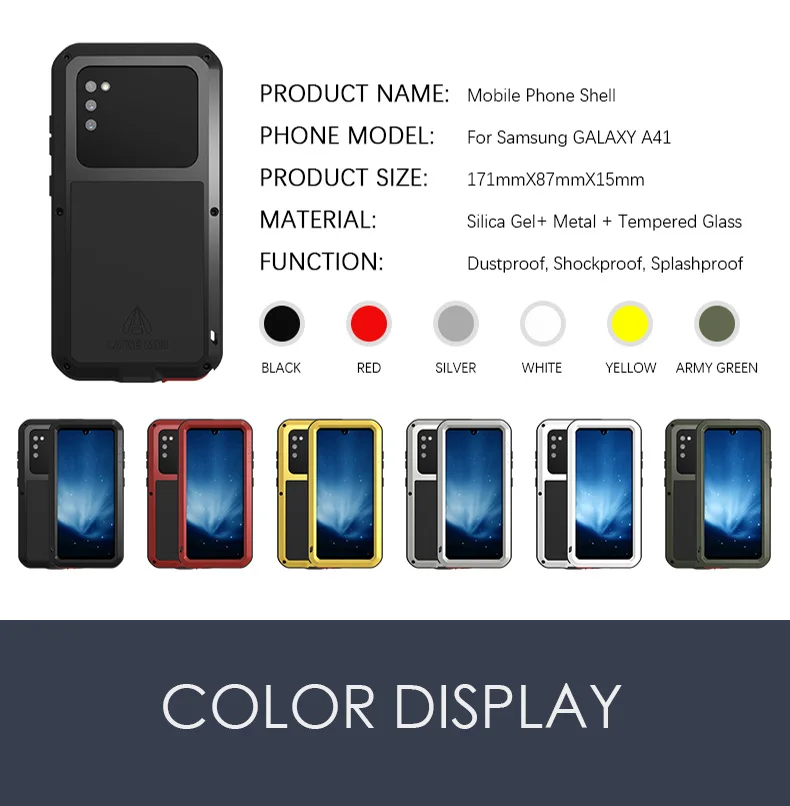 Love Mei Metal Tempered Glass Full Protective Cover For Samsung Galaxy A41 A53 A72 Case Heavy Duty Armor Shockproof Waterproof