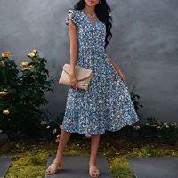 womens 2022 summer new v neck casual party floral dress female lady fashion