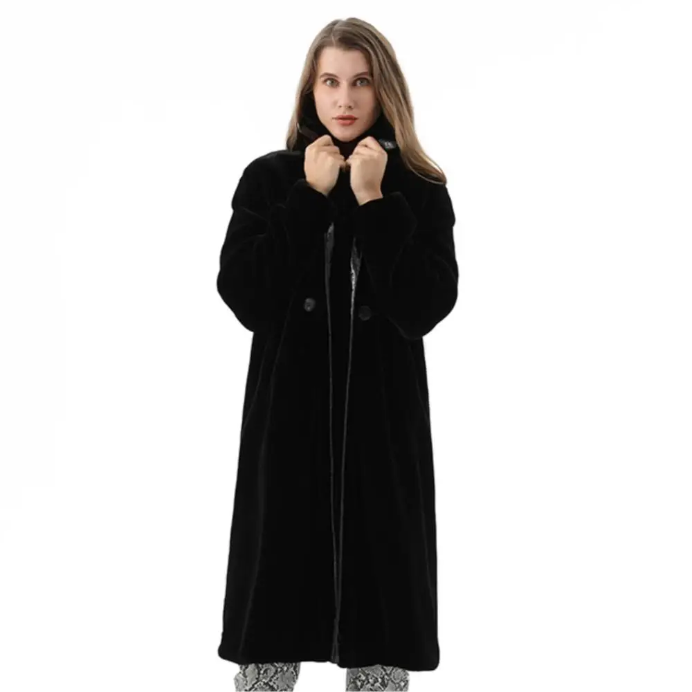 Women Winter Warm Real Fur Jacket Luxury double-breasted Lapel Long Real Fur Coat Leisure Soft Coats Woman Winter 2022