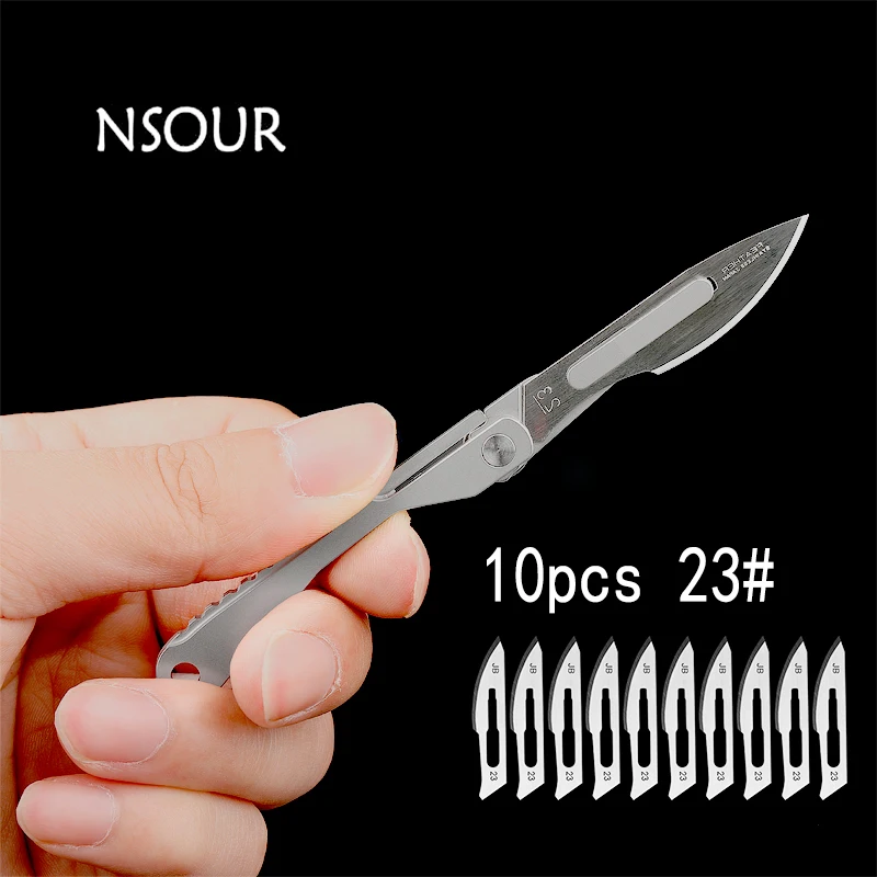 

Titanium alloy scalpel quick opening folding medical knife 10 pieces of 23 replaceable blades, also used for camping or carving
