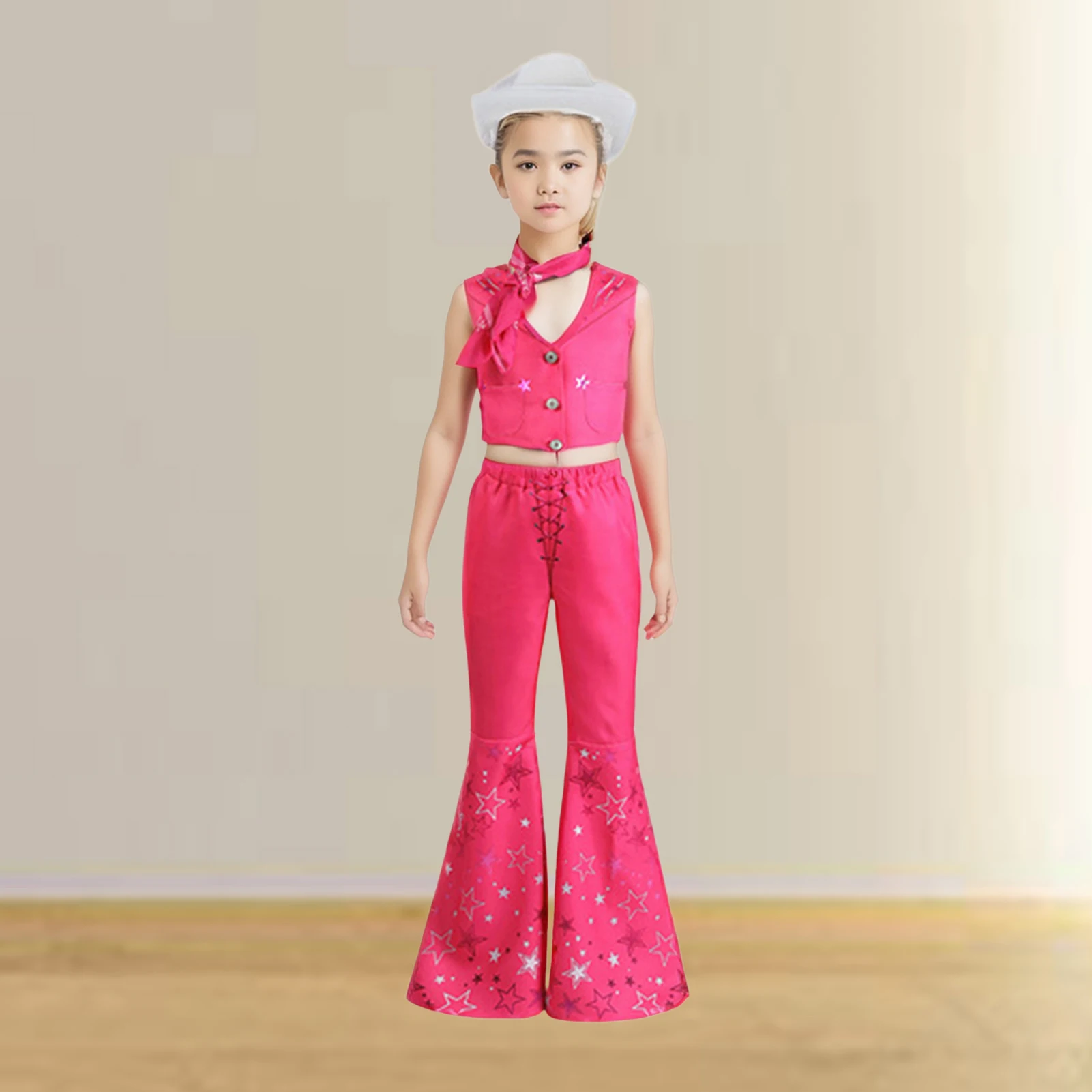 

Розовый топ, расклешенные брюки в стиле ретро, однобортная сексуальная стильная женская одежда со звездным принтом, однобортная праздничная одежда