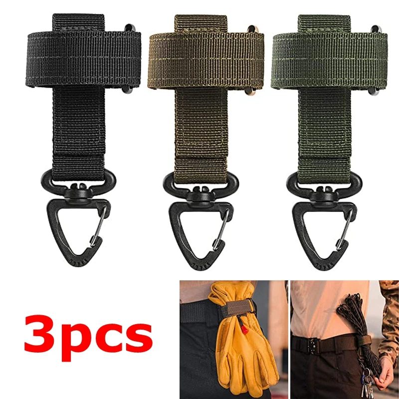 3PCS Gloves Holder Tactical Gear Clip Keychain Multi-purpose Molle Hook Belt Keeper Outdoor Camp EDC Webbing Glove Rope Holder