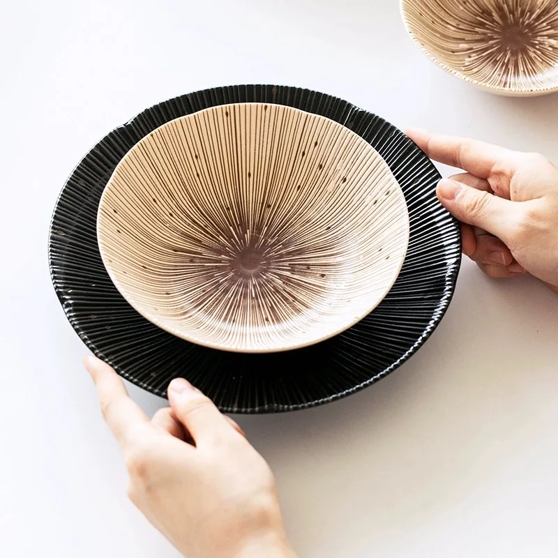 Керамическая обеденная тарелка в японском стиле тысяча сегментов 10 трав бытовые