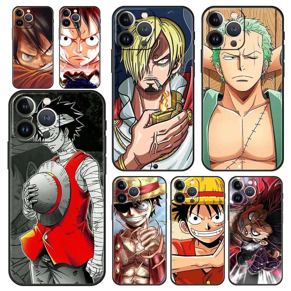 

One Piece Anime Luffy Luxury Phone Case For iPhone 13 Mini 12 11 Pro MAX XR X SE XS 7 8 Plus Soft Silicone Black Cover Funda