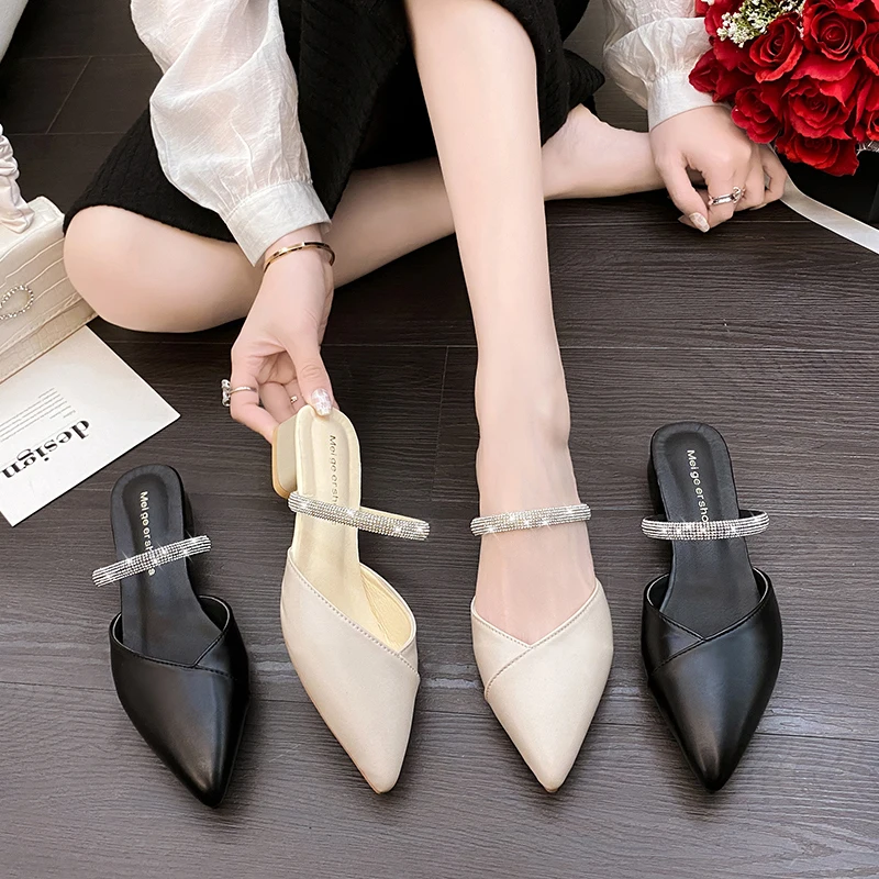 

Female Shoes Ladies' Slippers Mules For Women 2022 Cross-Tied Luxury Slides Med New Designer Girl Summer PU Fashion Hoof Heels R