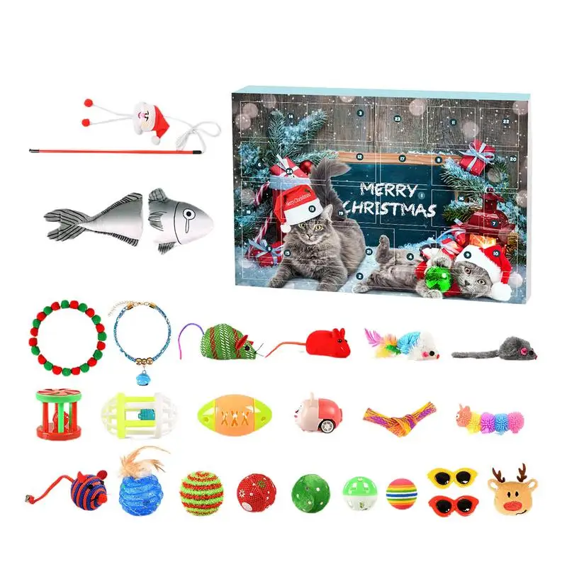 

Cat Toys Advent Calendar 2023 Christmas, 24Pcs Interactive Kitten Toys Cat Collars Assortments Cat Feather Teaser Catnip Fish