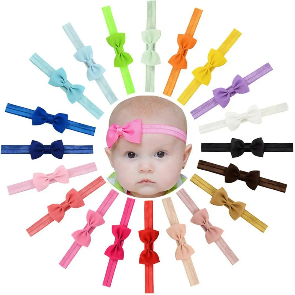 Cute Ribbon Bowknot Baby Newborn Headband Headwear Grosgrain Hair Bows Elastic Hairbands Girls Kids Photo Props